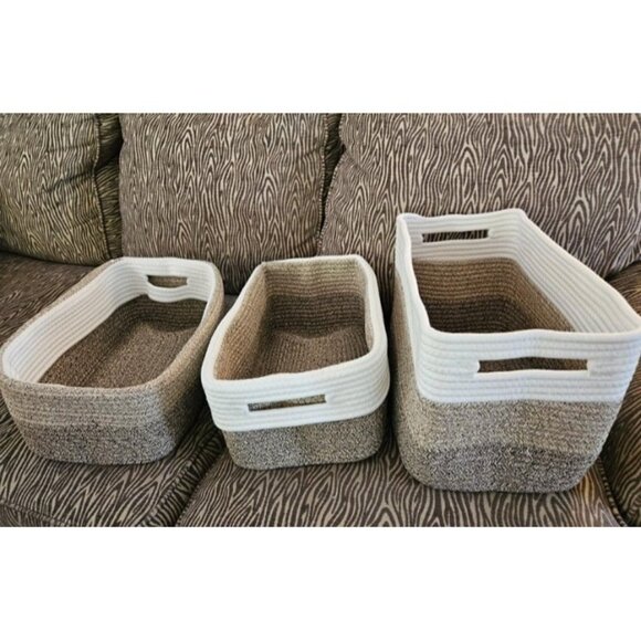 New Rectangle Woven Storage Basket - Nursery Cotton Rope Baskets for Storage - Picture 1 of 1